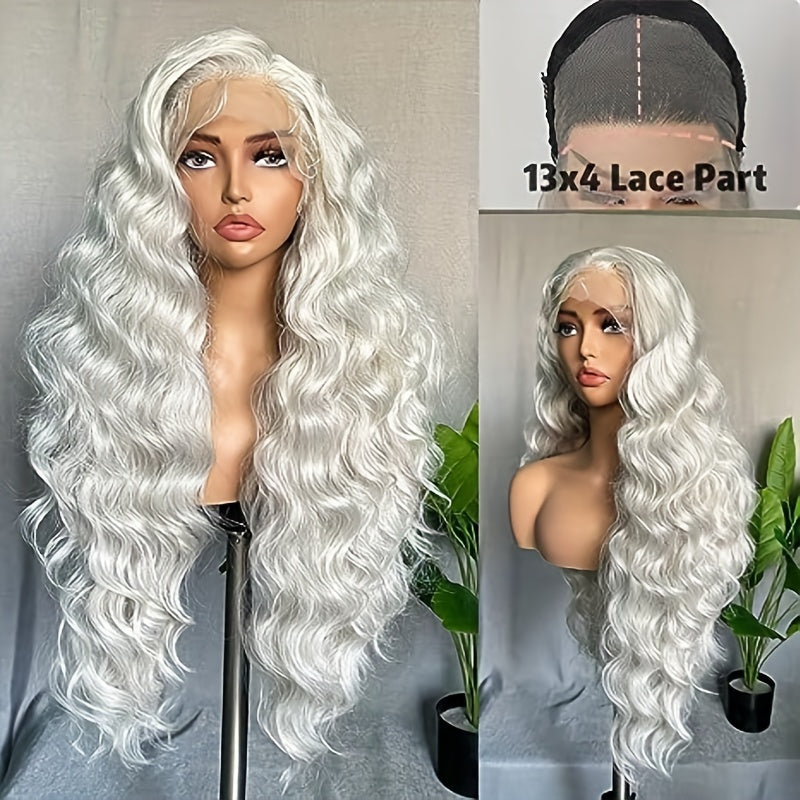 Full Head Lace Front Synthetic Wig - Wavy & Curly Hair, Middle Part, Music Festival Style, Long Hair, Full Coverage, Breathable, Adjustable Cap, Easy to Wear - for Women, Perfect for Music Festivals, Cosplay, and Everyday Wea